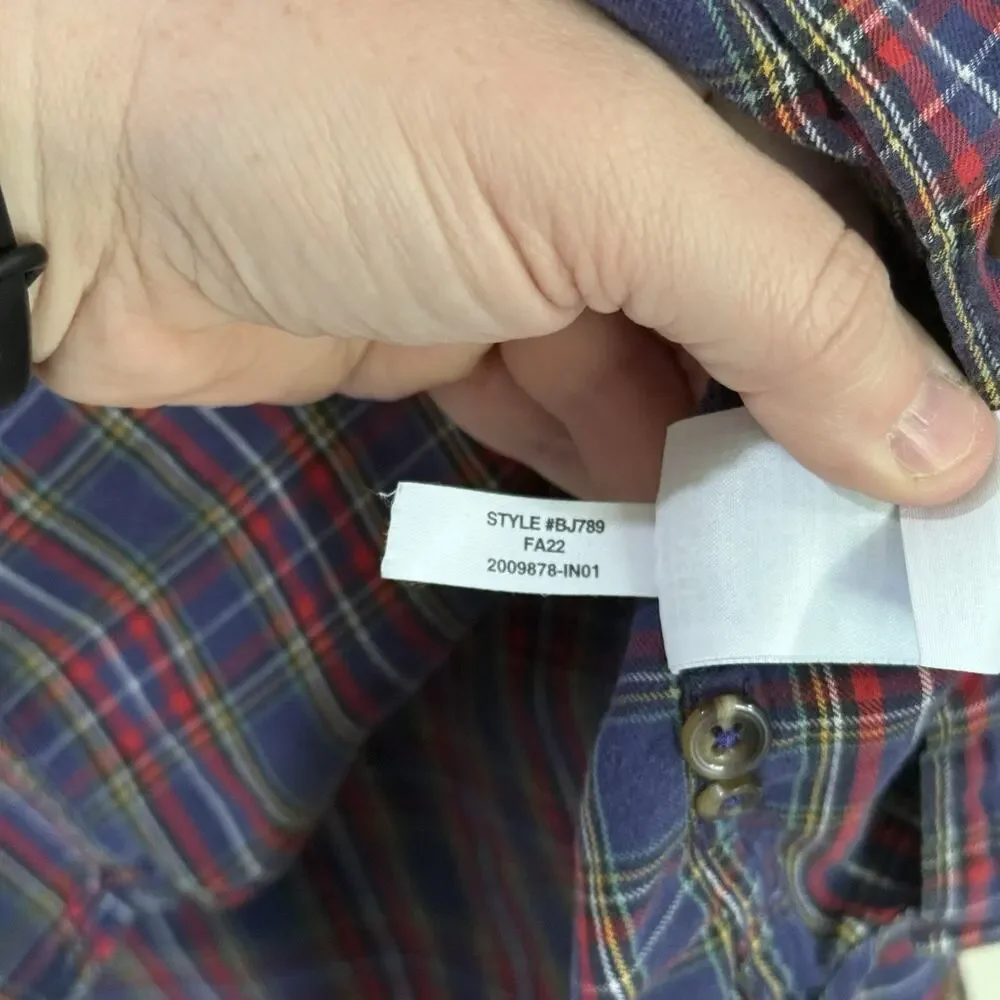 J.Crew Mens Slim Fit Brushed Twill Plaid Button Down Shirt Navy Blue Red M